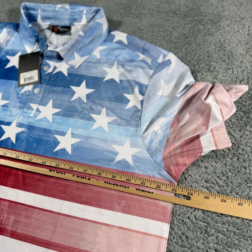 NWT Yatta Golf The‎ Patriot Polo Shirt Mens XL USA Flag Independence Performance